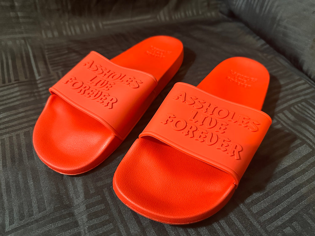 Assholes Live Forever Red Slides Size 11